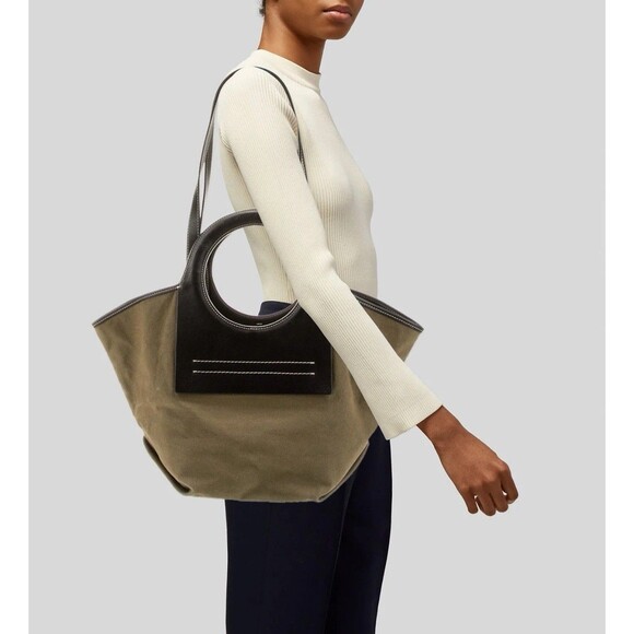 HEREU Studio Cala S Tote Bag In Brown Leather Tan Fabric Rare - Picture 10 of 10